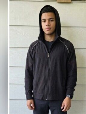 Men's Black Hooded Athletic Windbreaker Jacket Size 3XL MARCA OtoS